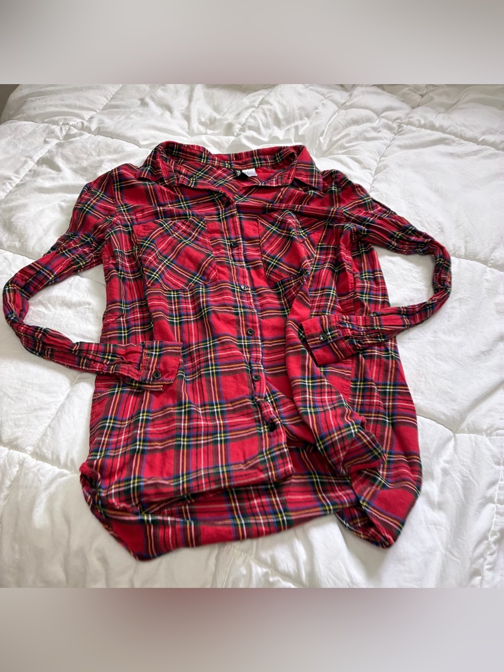 Divided Red Plaid Button Down Long Sleeve Shirt